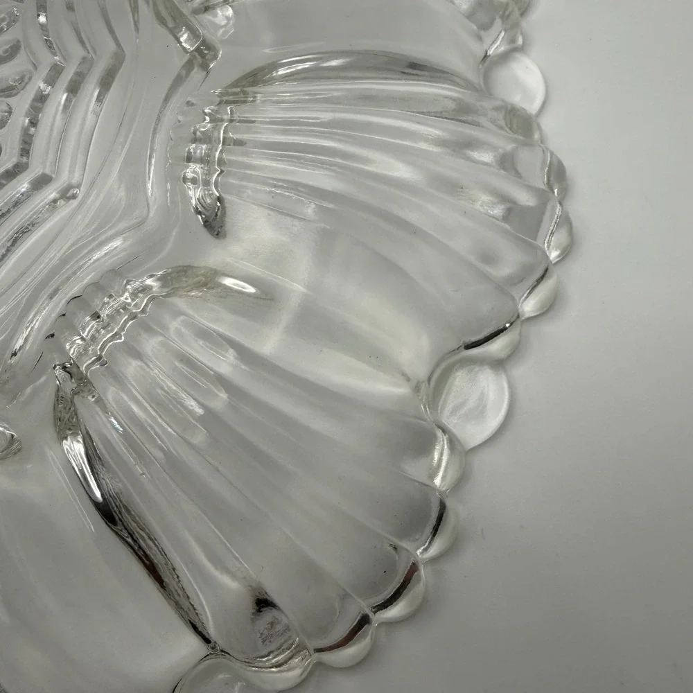 Vintage Clear Glass Deviled Egg Platter Scalloped Shell Design 9 Inch Round Tray